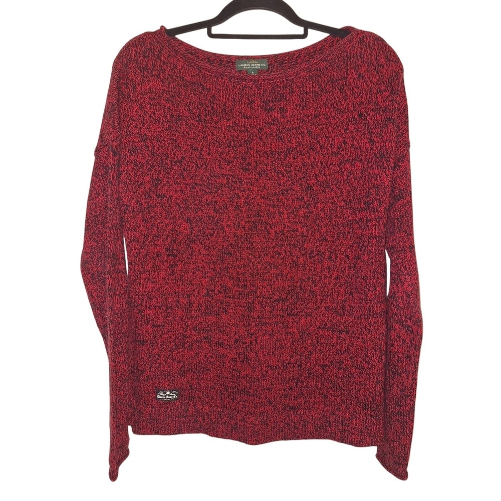 LAUREN JEANS CO RALPH LAUREN Womens Red Black Speckled Boatneck Sweater Size‎ S